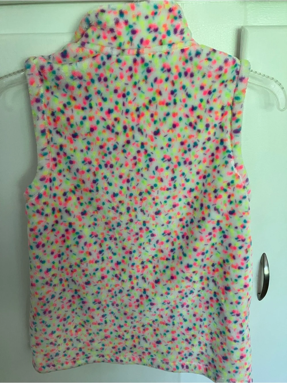 Lands' End Girls' Multicolor Speckled Fleece Vest with Neon Coral Trim